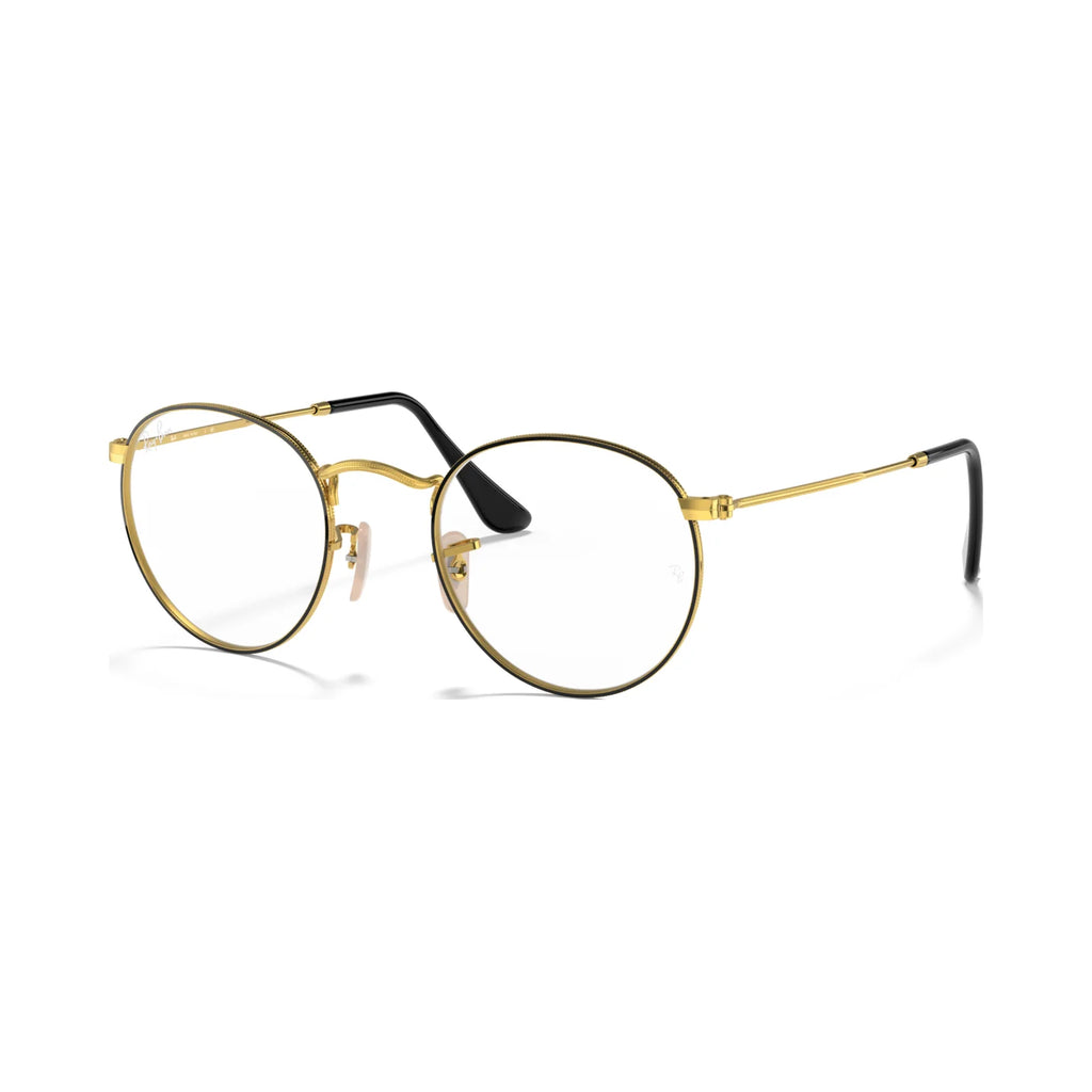 Armação graduada Ray-Ban RB3447V Round Metal Optics Preto sobre Dourado