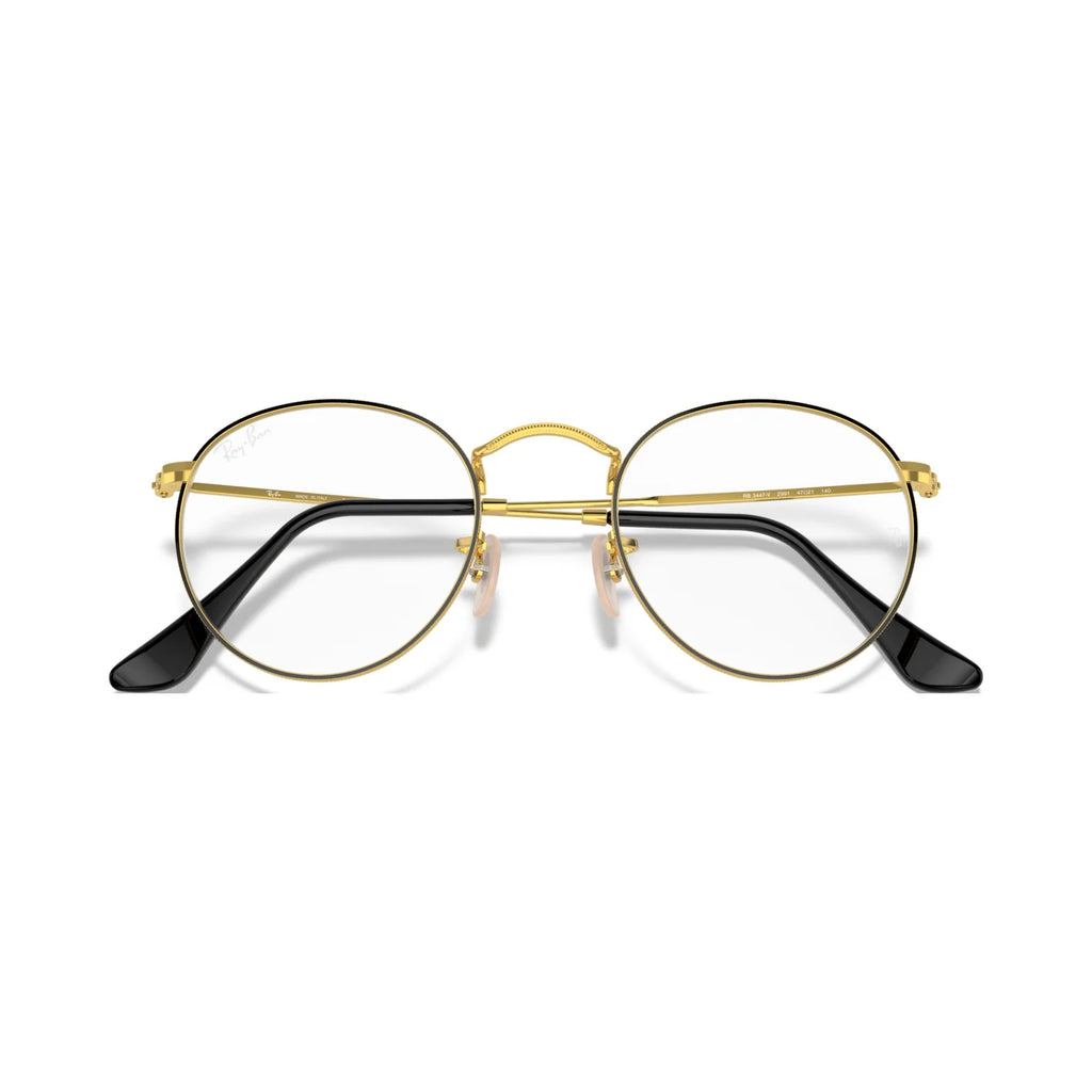 Armação graduada Ray-Ban RB3447V Round Metal Optics Preto sobre Dourado