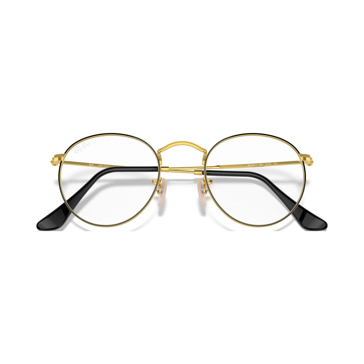 Armação graduada Ray-Ban RB3447V Round Metal Optics Preto sobre Dourado